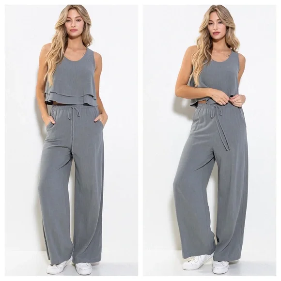 36 Linen Sleeveless Top and Pants Set - Picture 4 of 5